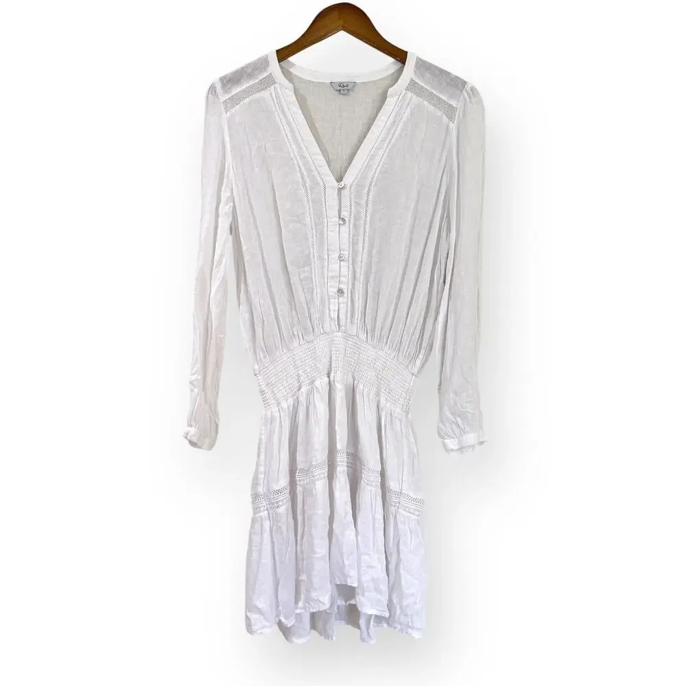 Rails Jasmine White Lace Detail Dress Linen Blend Long Sleeve Womens Size Small - Picture 4 of 14